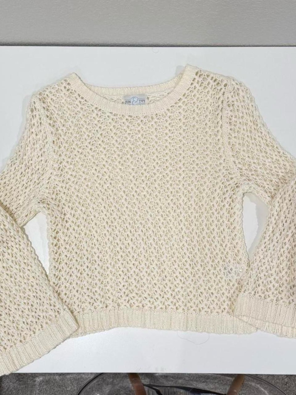 Lightweight Open-Weave Cream Sweater Top
